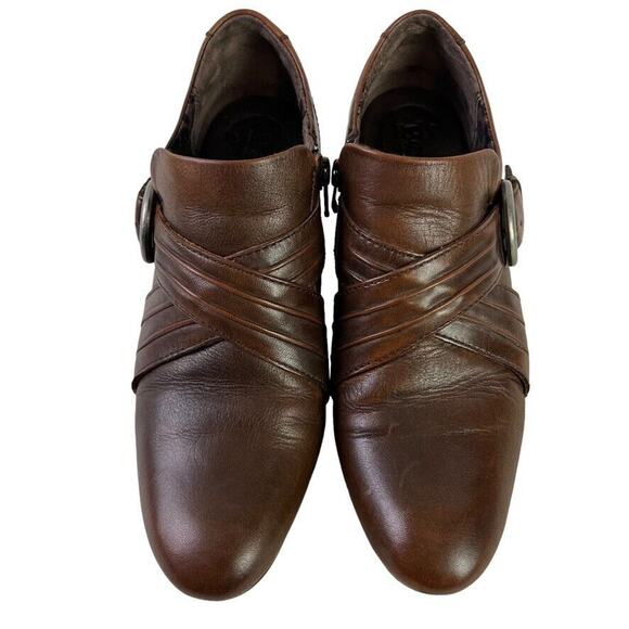 Born Nova Womens Brown Chunky Heel Comfort Shoes Booties Side Buckle Leather 6.5 - Picture 6 of 16